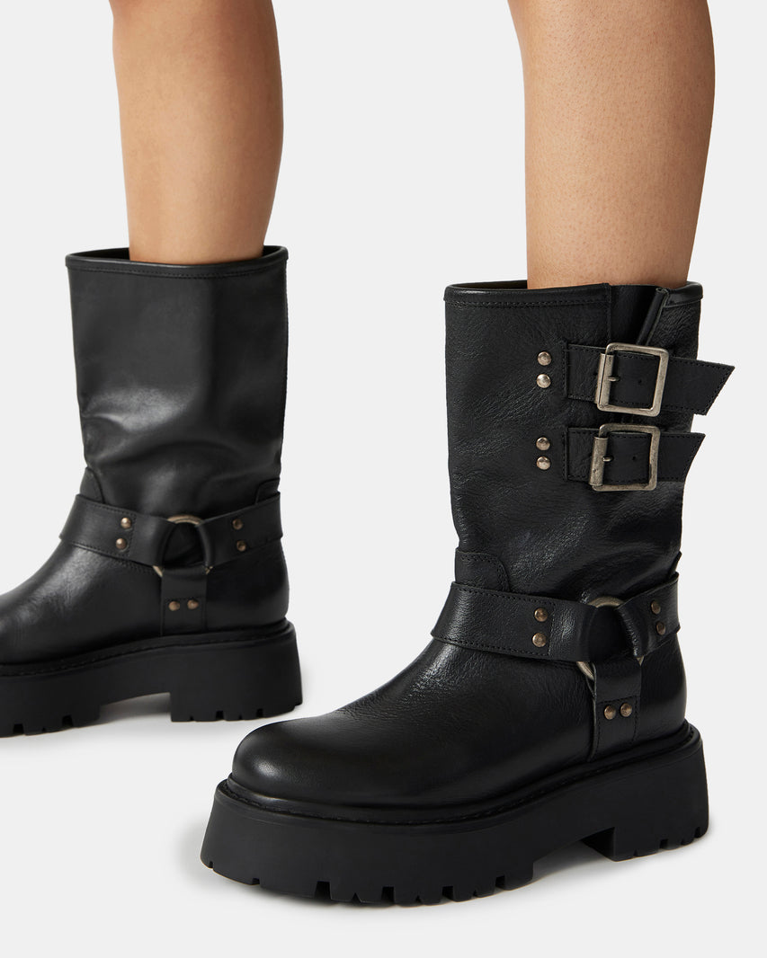 REIKA BLACK LEATHER - Women's Shoes - Steve Madden Canada