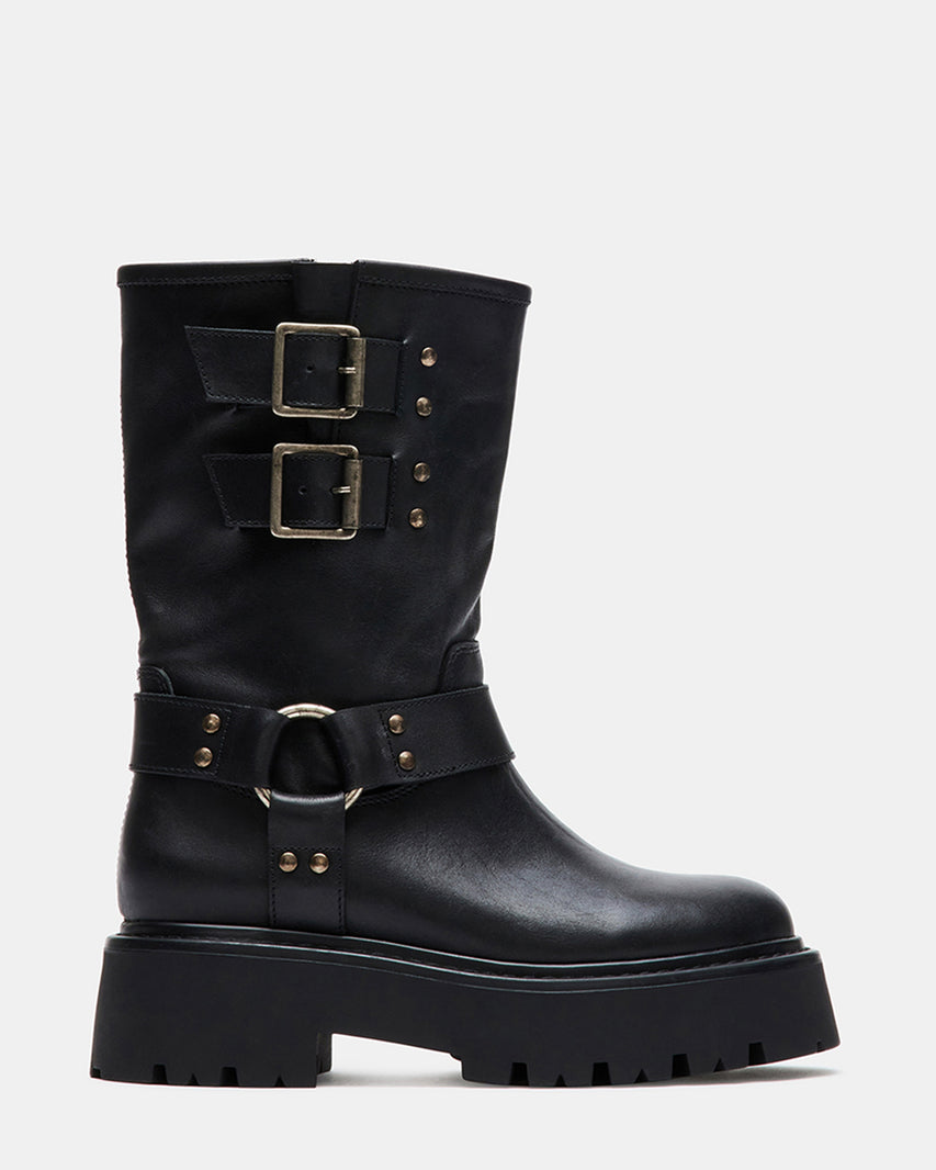 REIKA BLACK LEATHER - Women's Shoes - Steve Madden Canada