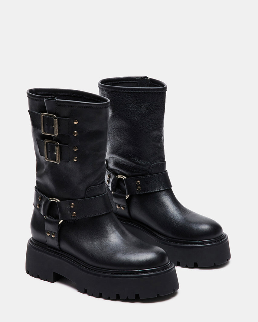 REIKA BLACK LEATHER - Women's Shoes - Steve Madden Canada