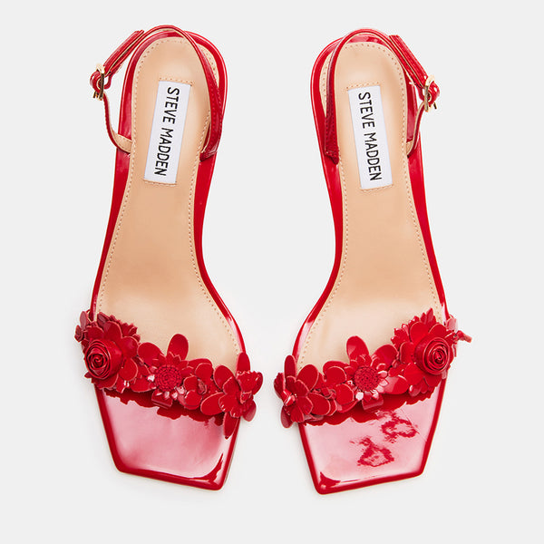 ROSALEA Red Patent 3D Floral Kitten Heel Slingback | Women's Designer ...