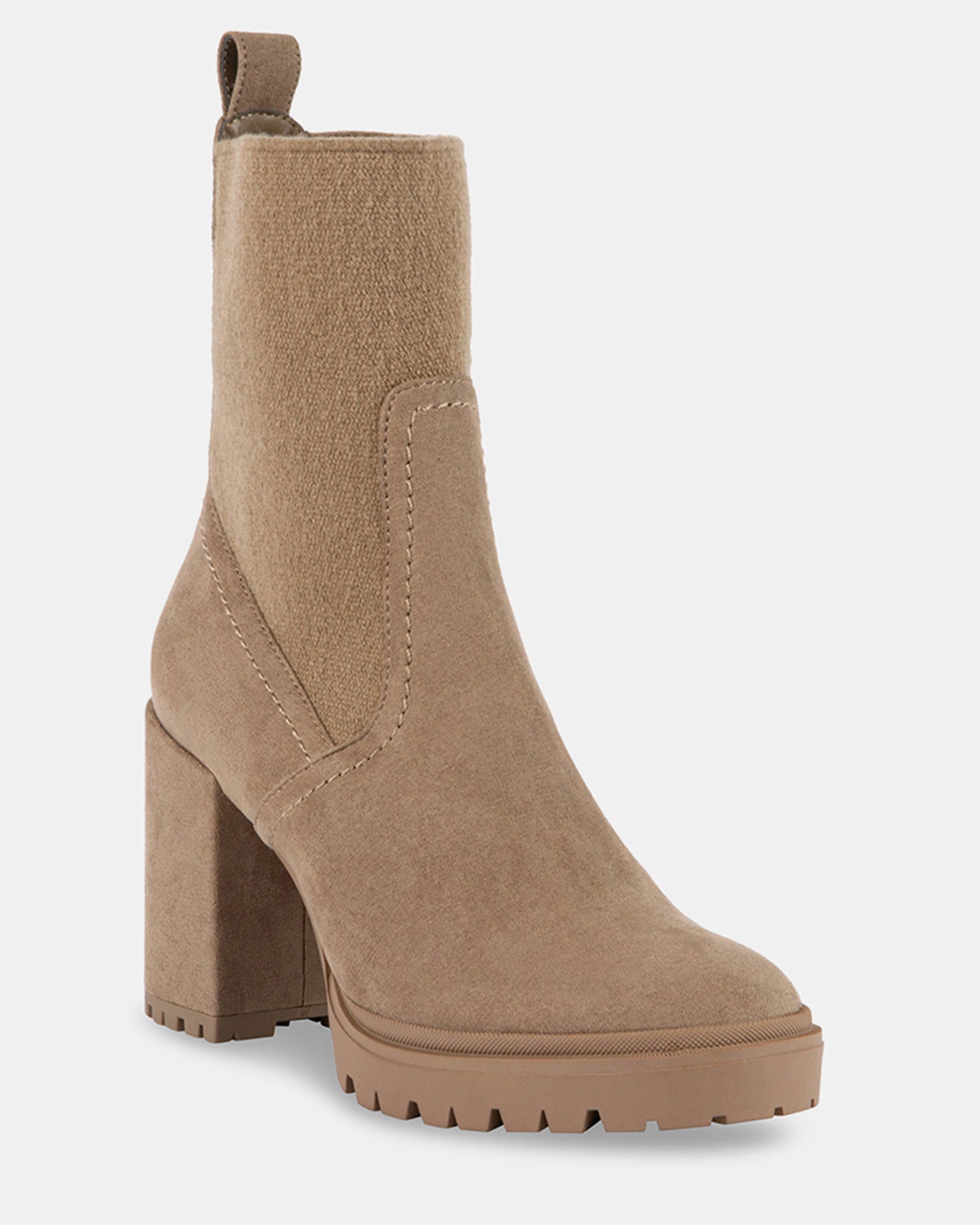 SAHLY Taupe Block Heel Chelsea Booties | Women's Designer Boots