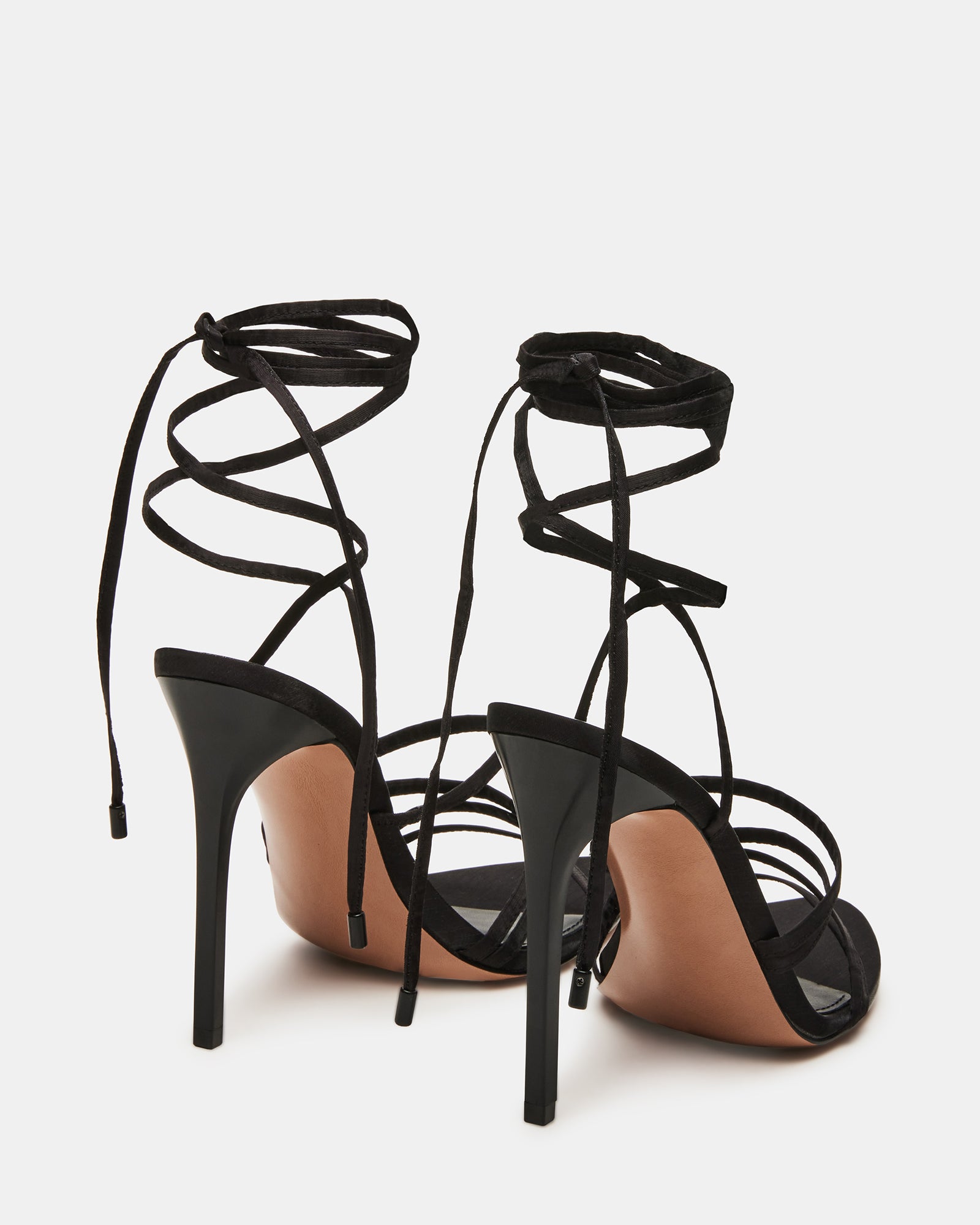 SARABELL Black Satin Stiletto Lace-Up Heel Women's Designer