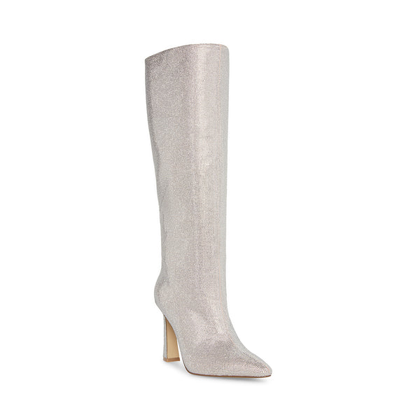 SHAYNA-R Silver Multi Rhinestone Knee-High Boots | Women's Designer ...