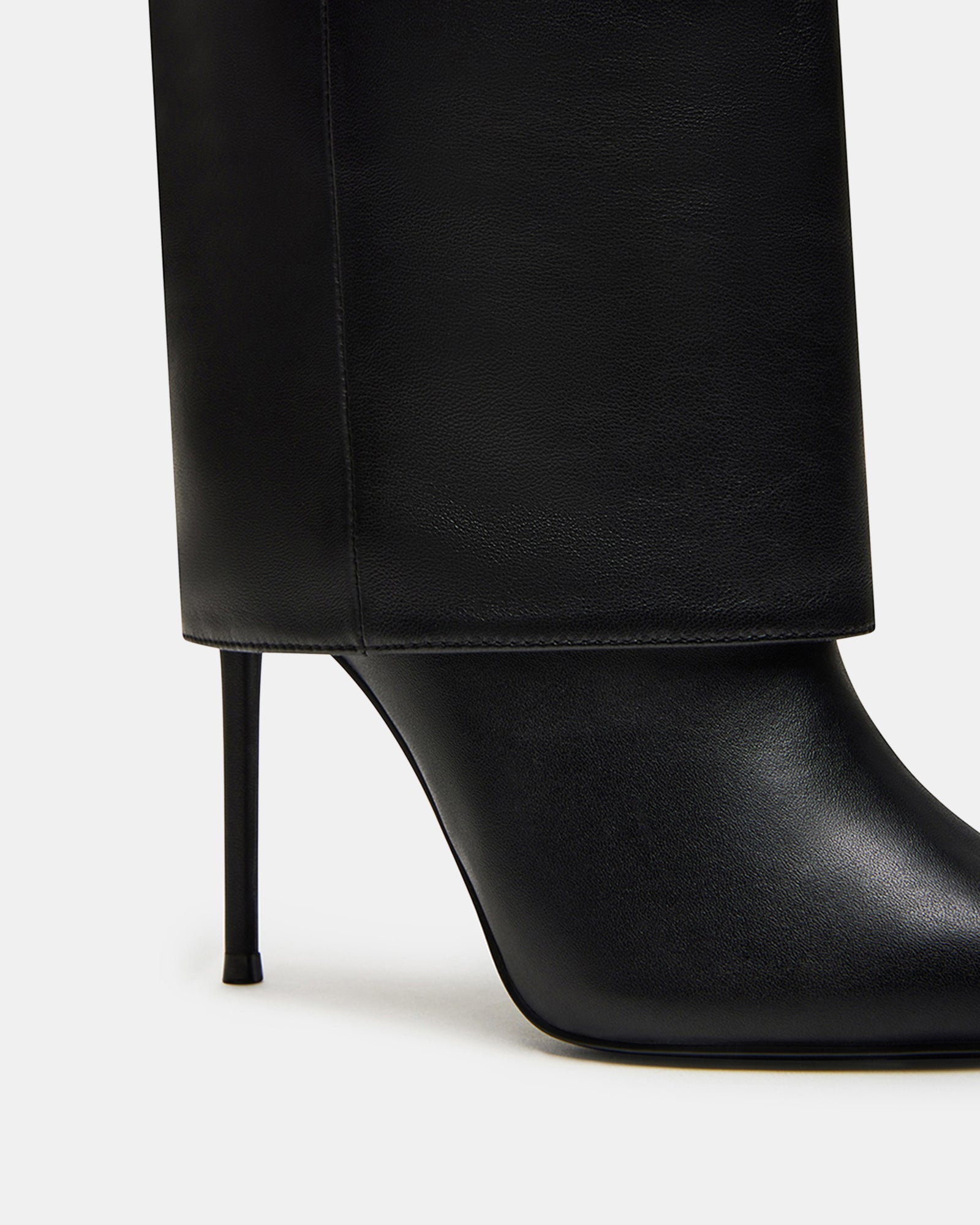 SMITH Black Leather Wide Calf Cuffed Stiletto Boot Women's