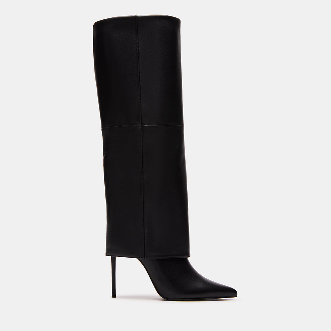 SMITH Black Leather Cuffed Knee High Stiletto Boots | Women's Designer ...