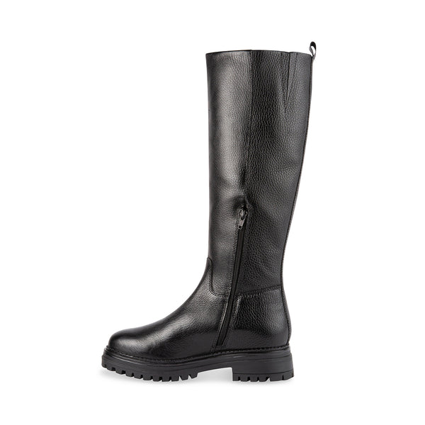 TOBY Black Leather Knee High Flat Boots | Women's Designer Boots ...