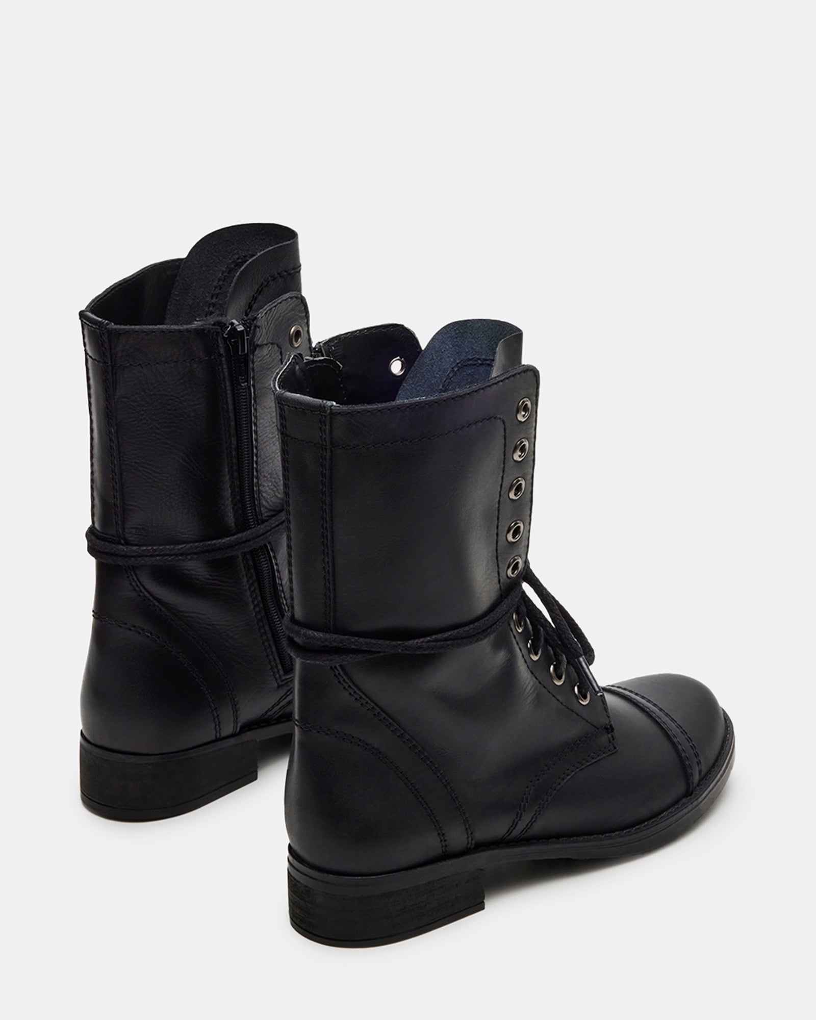 Black Leather Lace-Up Booties Women's Designer Boots