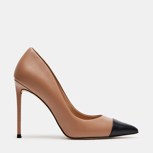 VALINA Tan Leather Pointy Toe Stiletto Pumps | Women's Designer Heels ...