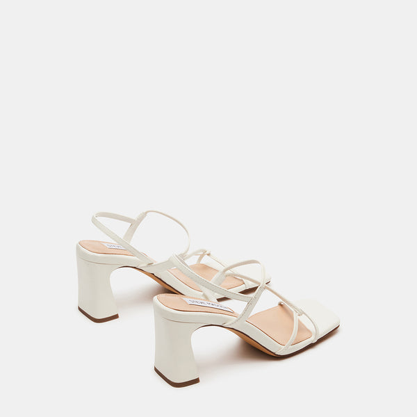VALORA White Leather Strappy Block Heels | Women's Designer Heels ...