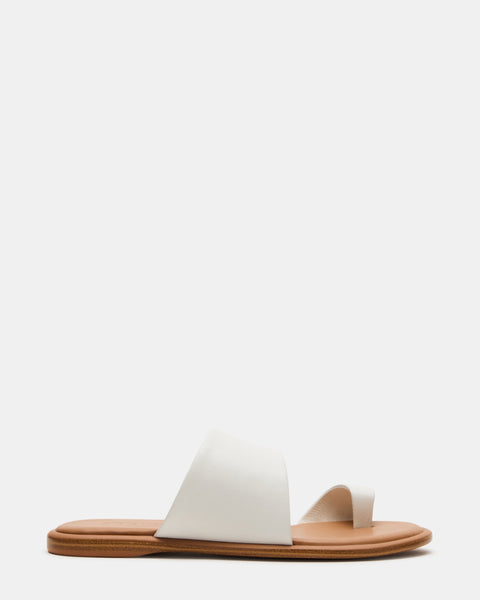 ZANII White Leather Toe Ring Slide Sandals | Women's Designer