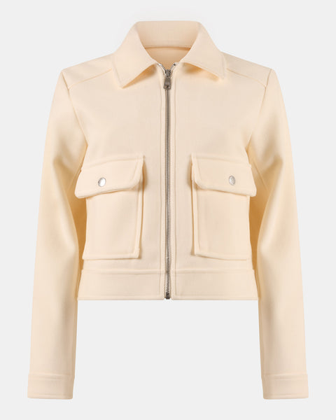 ANTHONY Zip Up Front Pocket White Jacket | Women's Designer