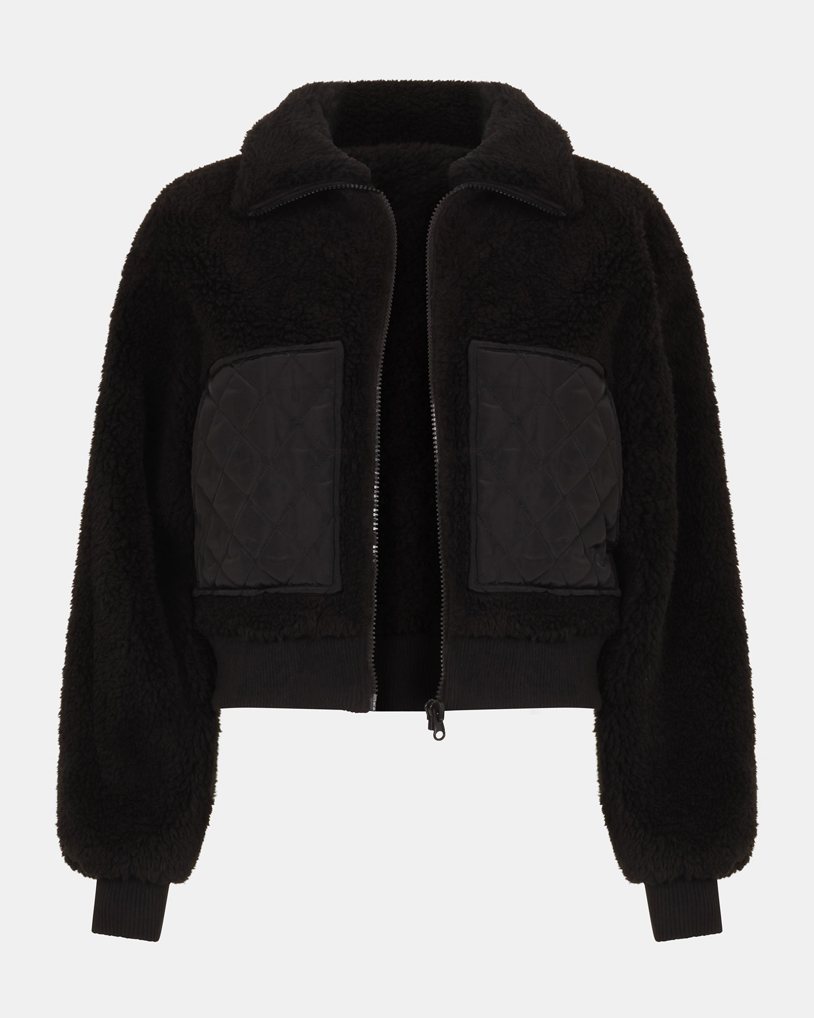 JAXEN Sherpa Black Bomber Jacket | Women's Designer Clothing