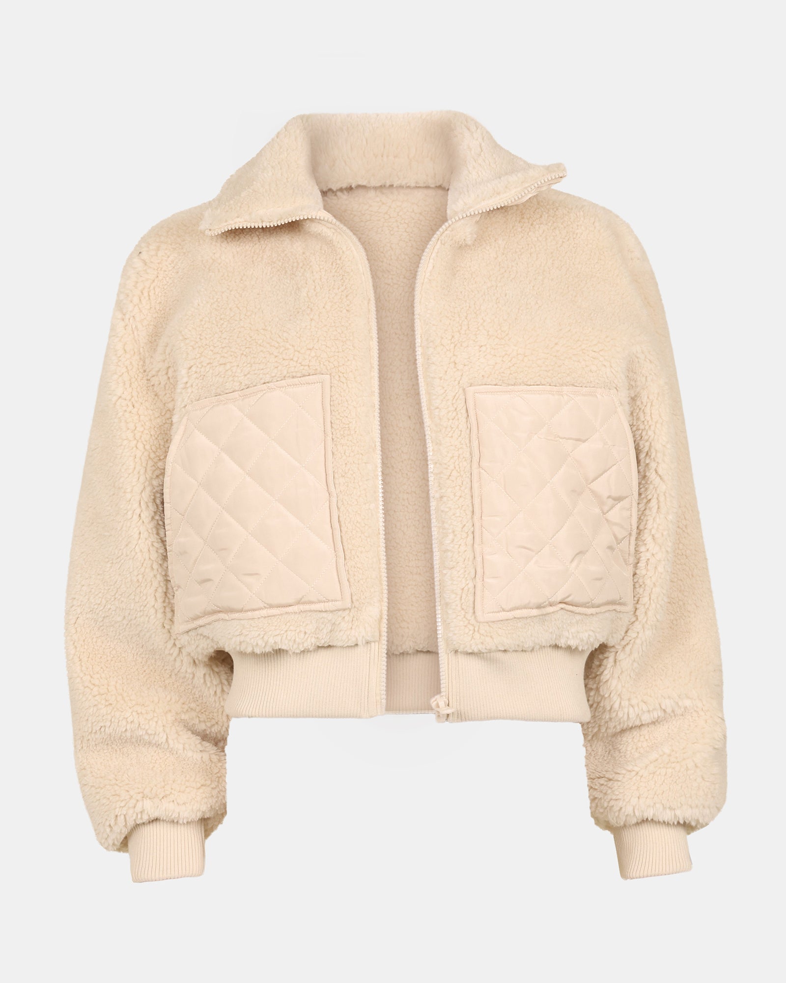 JAXEN Sherpa White Bomber Jacket | Women's Designer Clothing