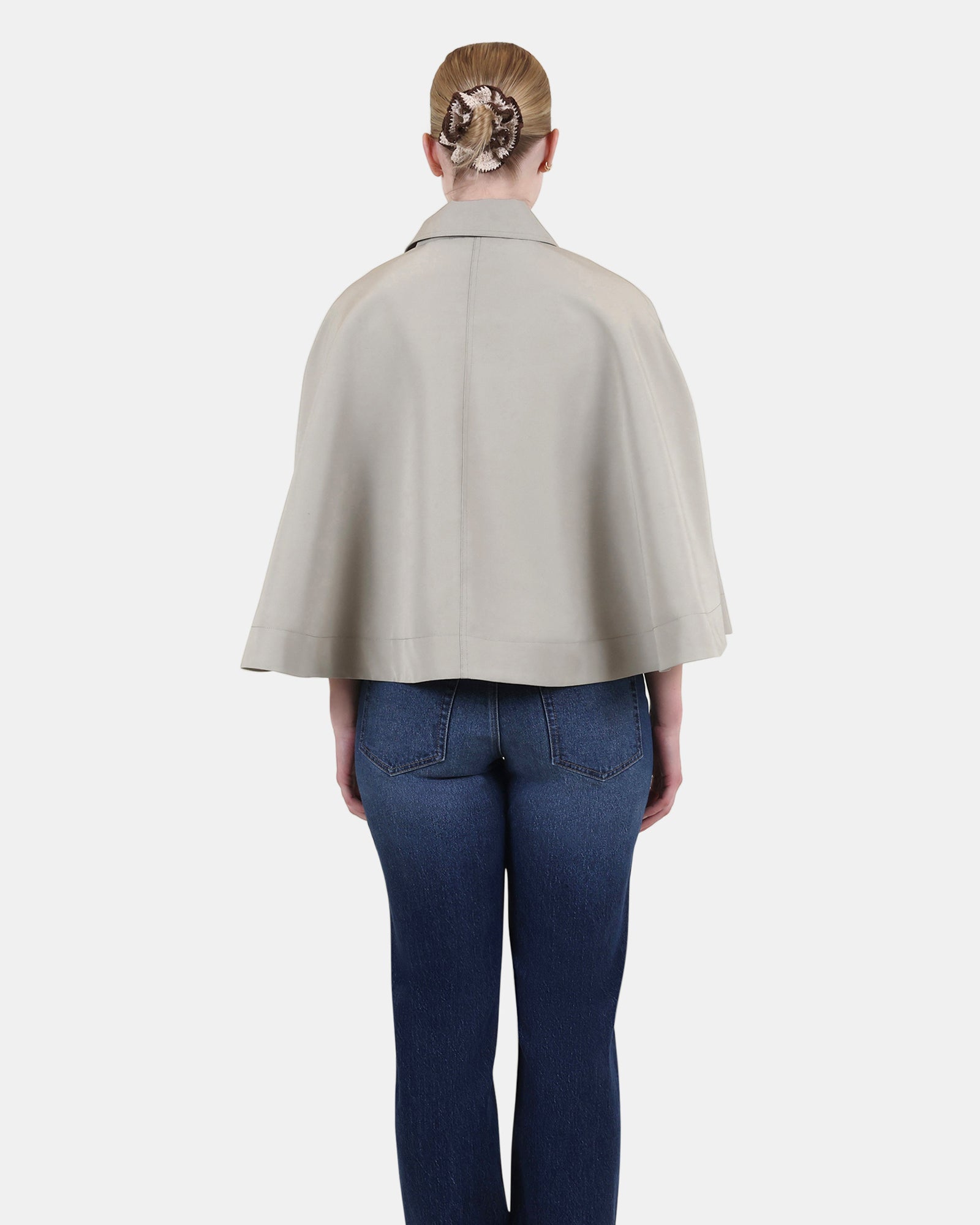 NOEMIE Long Sleeve Grey Trench Cape | Women's Designer Clothing