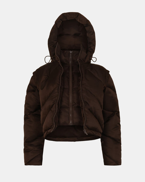 SARA Hooded Zip-Up Brown Coat | Women's Designer Clothing – Steve