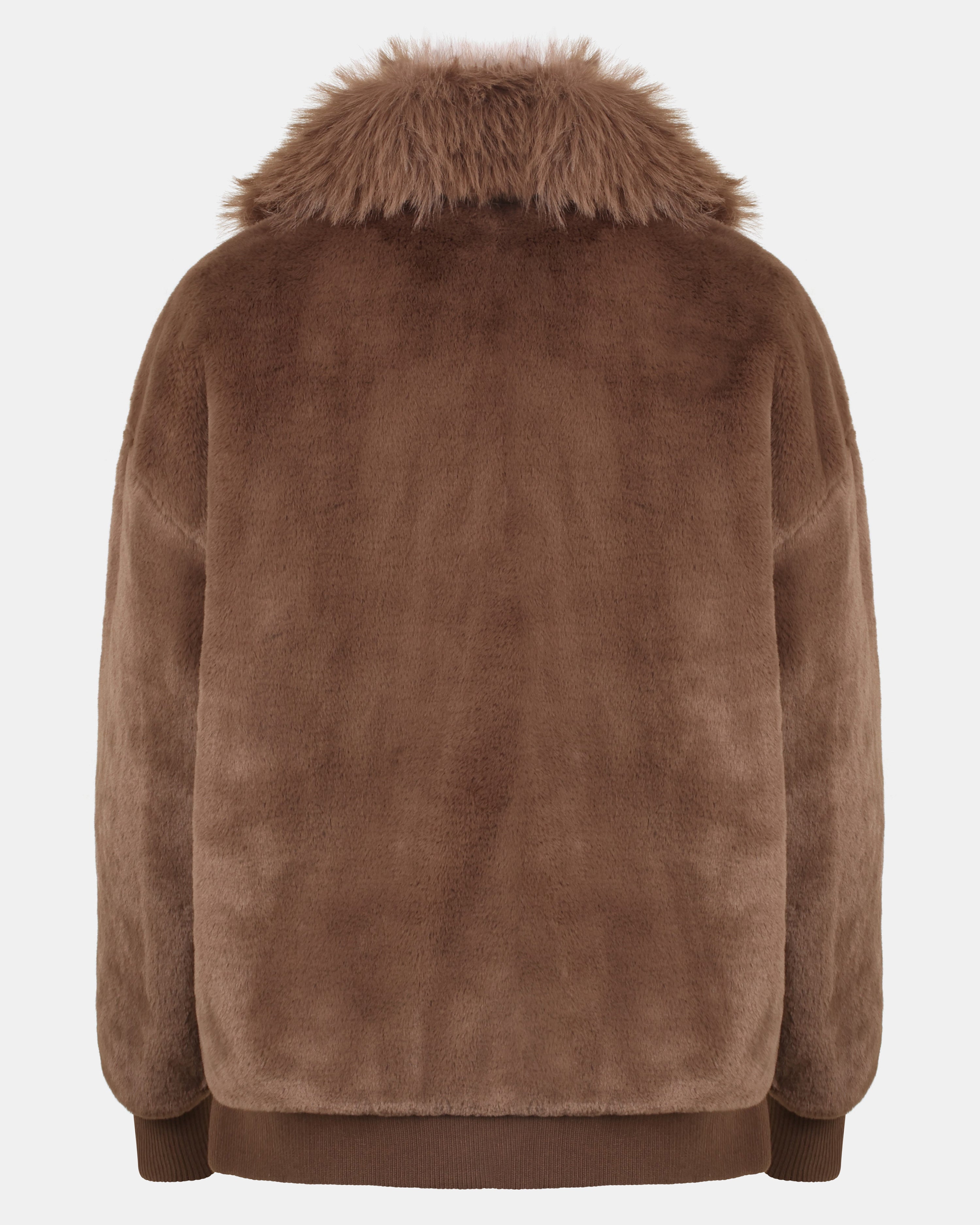 SILVIA Zip-Up Collared Faux-Fur Mocha Jacket | Women's Designer