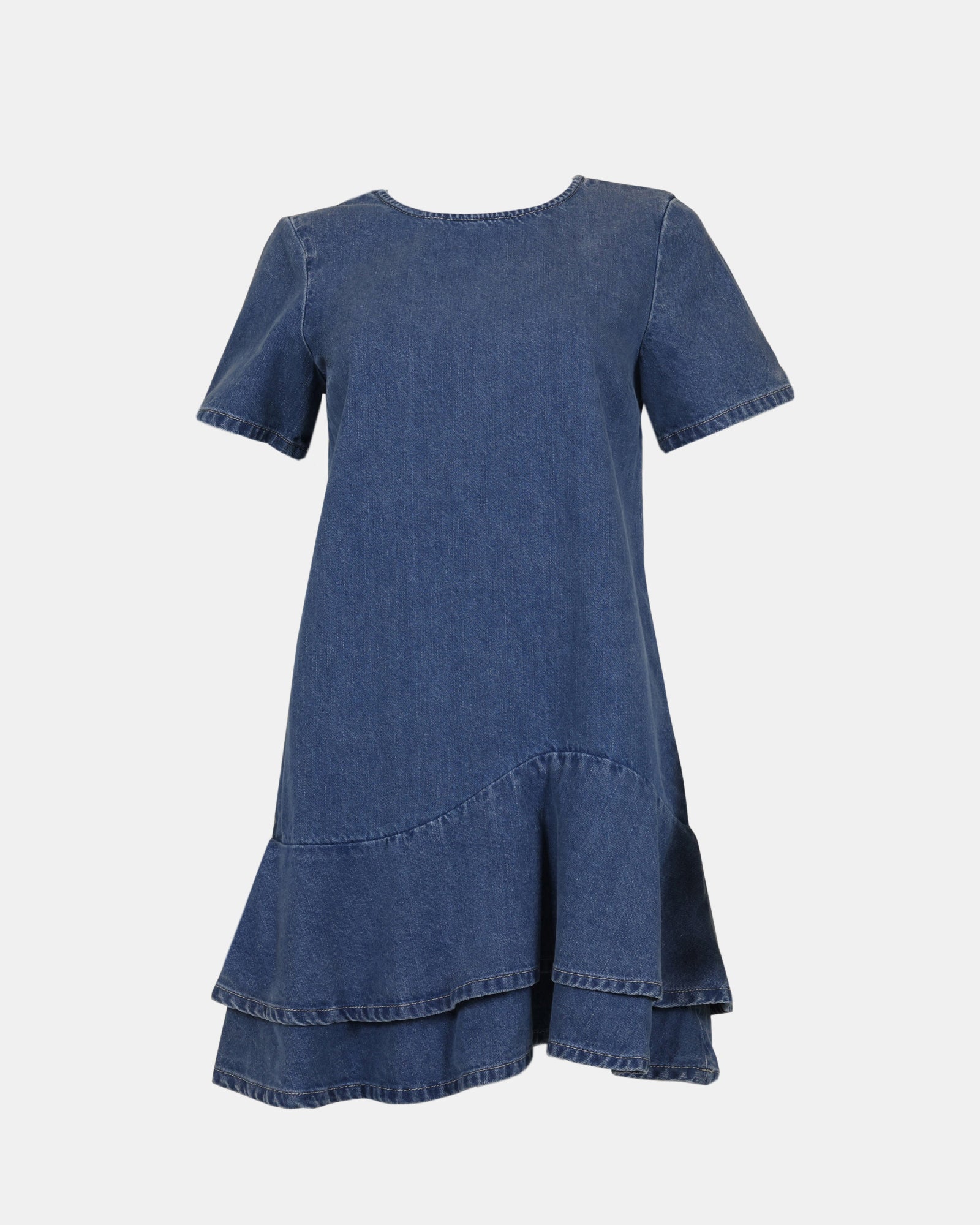 TINA Short Sleeve Dark Blue Denim Flowy Dress | Women's Designer Clothing Steve Madden Canada TINA Short Sleeve Dark Blue Denim Flowy Dress | Women's Designer Clothing Steve Madden Canada