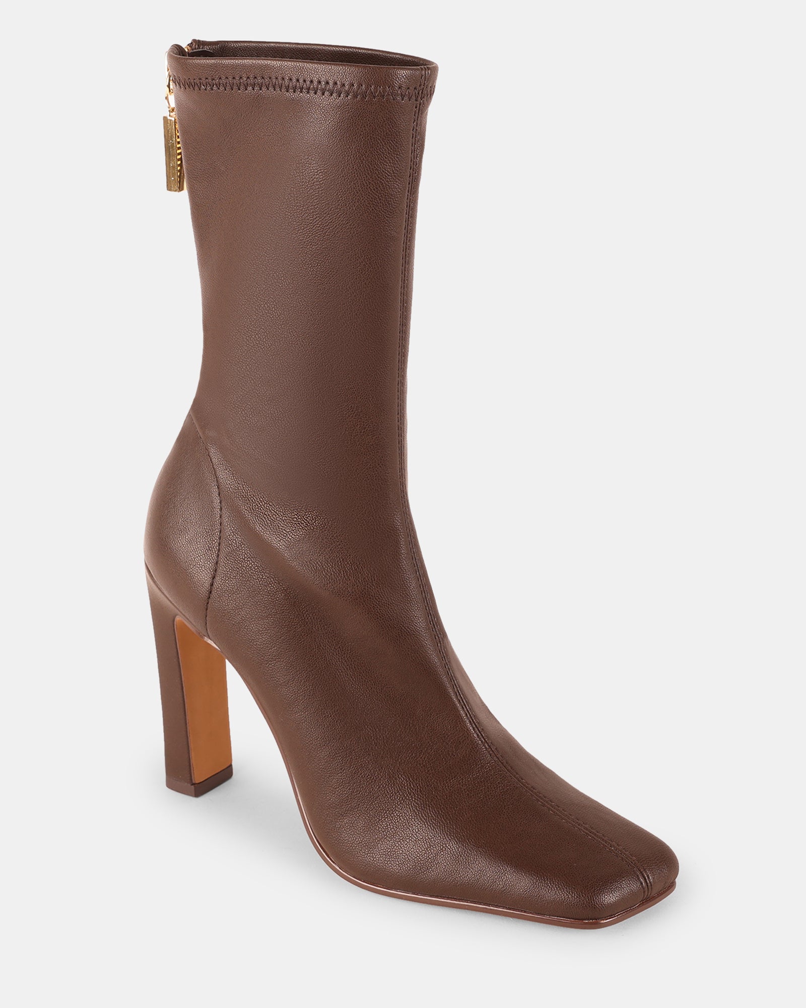 KHELAN Brown Square-Toe Back Zip Booties | Women's Designer