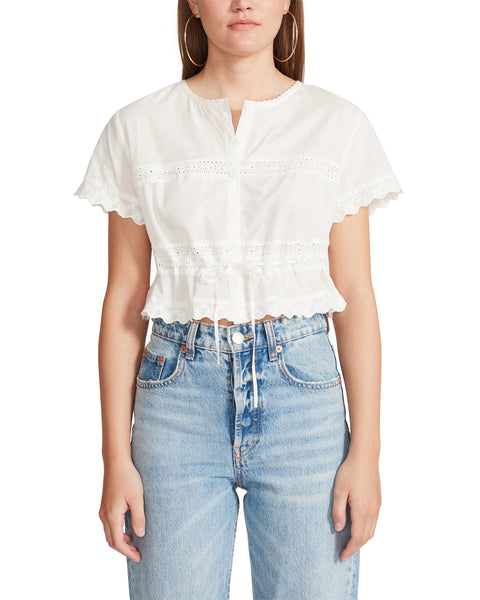 LACE TRIM CROPPED BLOUSE WHITE - Clothing - Steve Madden Canada