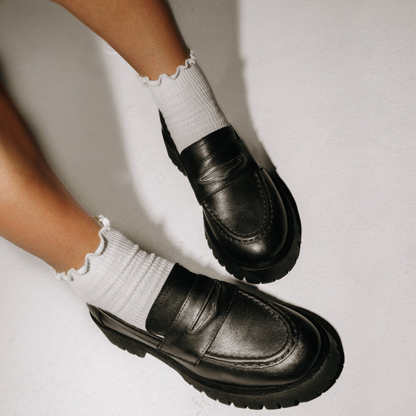 LAWRENCE Black Leather Platform Loafers | Women's Designer Loafers ...