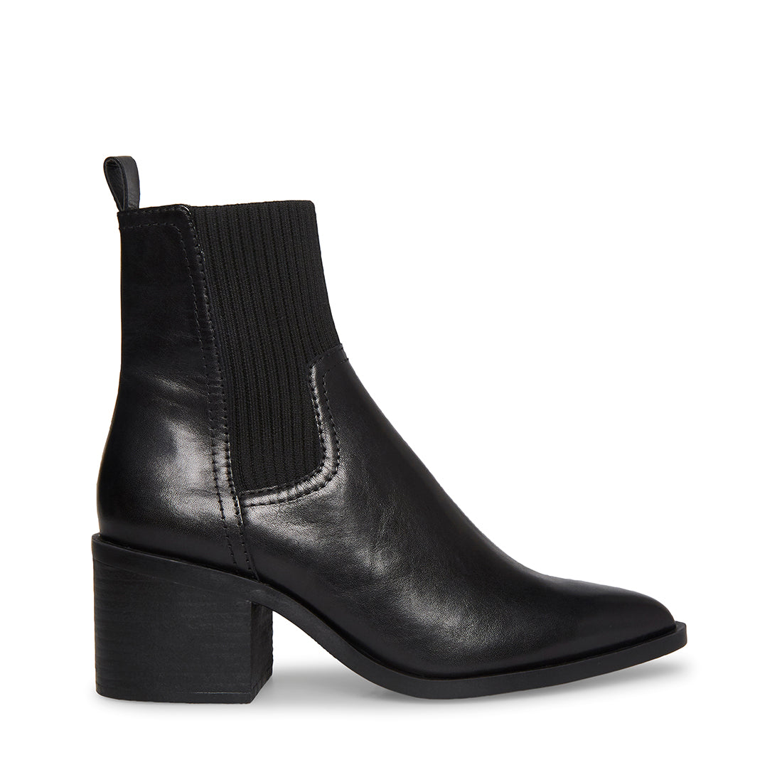 ABRIEL Black Leather Block Heel Booties | Women's Designer Booties ...