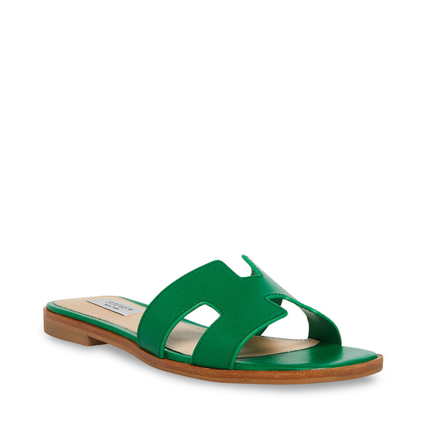 HADYN Green Leather Women's Slide Sandals | Women's Designer Sandals ...