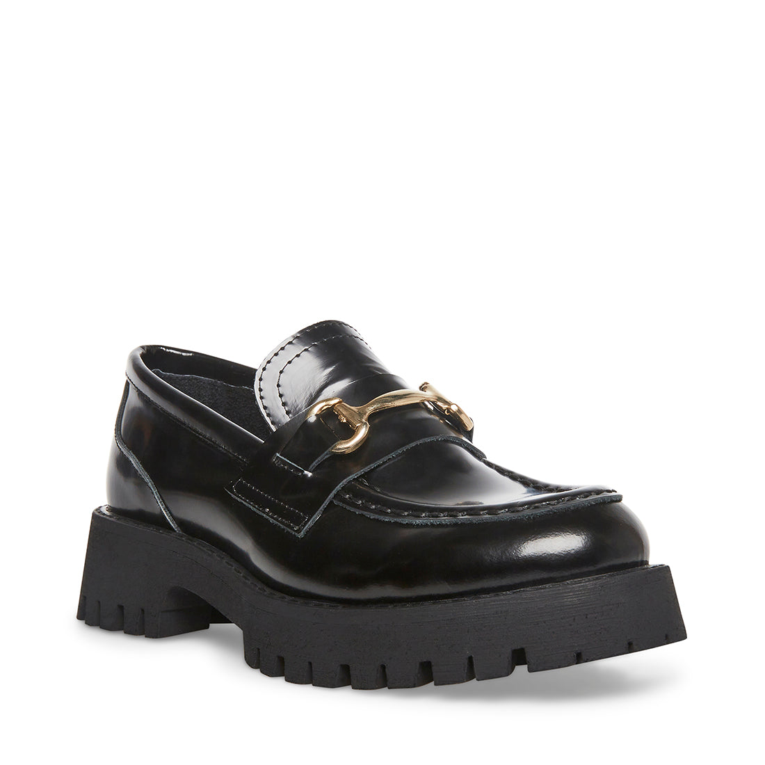 LANDO Black Leather Platform Loafers | Women's Designer Loafers – Steve ...